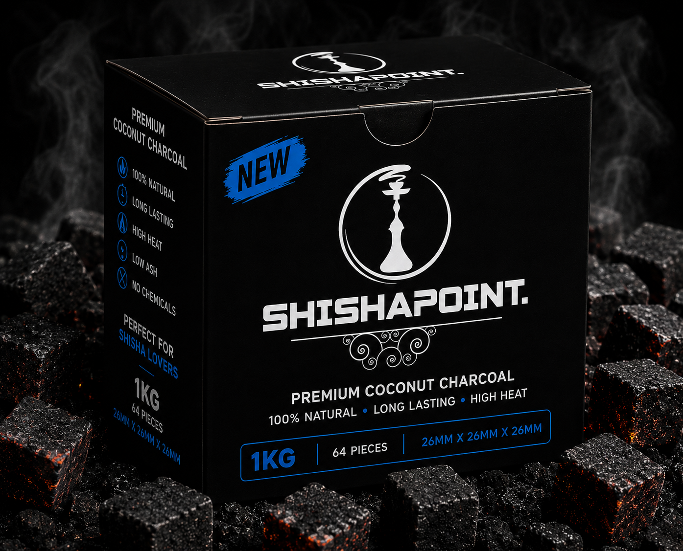 SHISHAPOINT COCONUT CHARCOAL 64 PIECES 26MM CUBE ◾